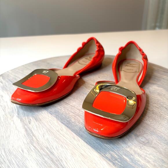 Roger Vivier Shoes - Authentic Roger Vivier Women's Red Orange Ballet Flats Made In Italy US Size 5